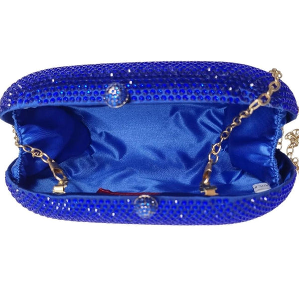 Miss Anne Royal Blue Rhinestone Evening Clutch Bag Gold Chain Strap