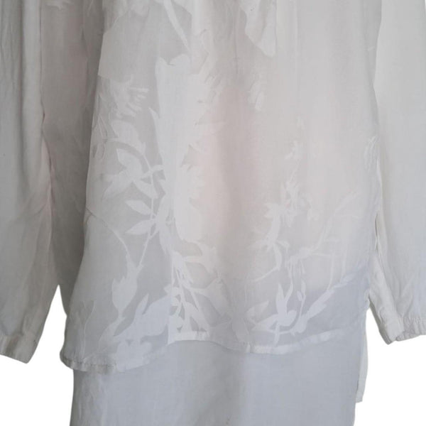 Blue Illusion White Floral Textured Tunic Blouse Top – Size XL