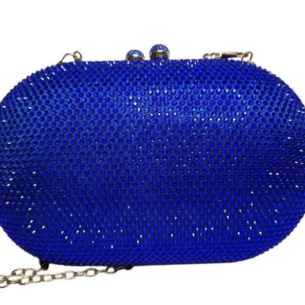 Miss Anne Royal Blue Rhinestone Evening Clutch Bag Gold Chain Strap