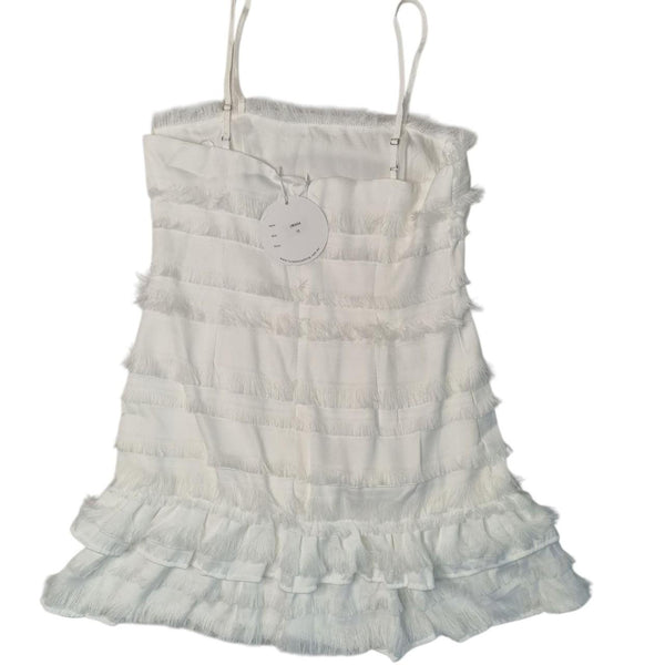 Luvalot White Fringed Mini Dress Layered Ruffle Hem Cocktail Party 12 AU