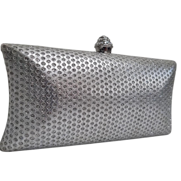 Silver Rhinestone Evening Clutch Bag – Includes 2 Chains