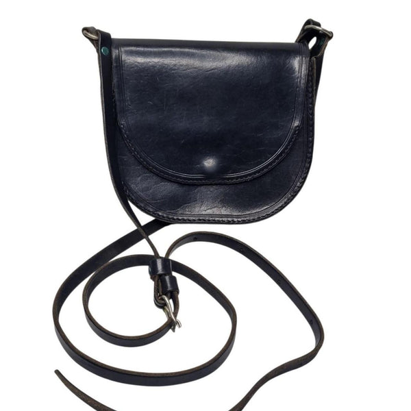 Vintage Black Genuine Leather Crossbody Saddle Bag