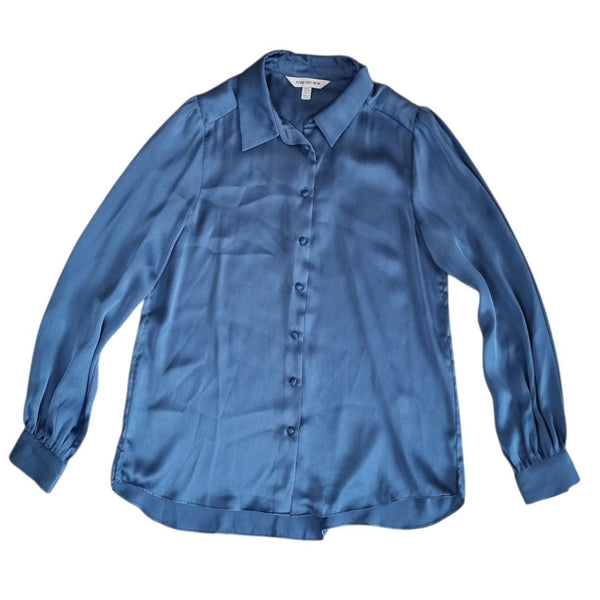 Forever New Satin Button-Up Blouse – Blue – AU 12