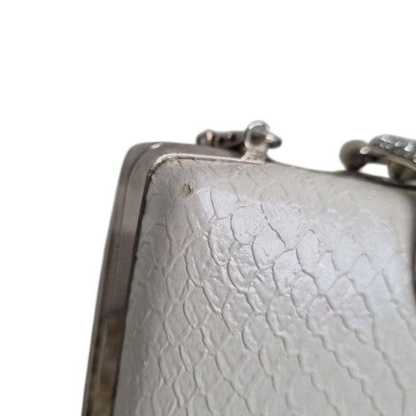 Forever New White Faux Snakeskin Clutch Bag with Rhinestone Clasp
