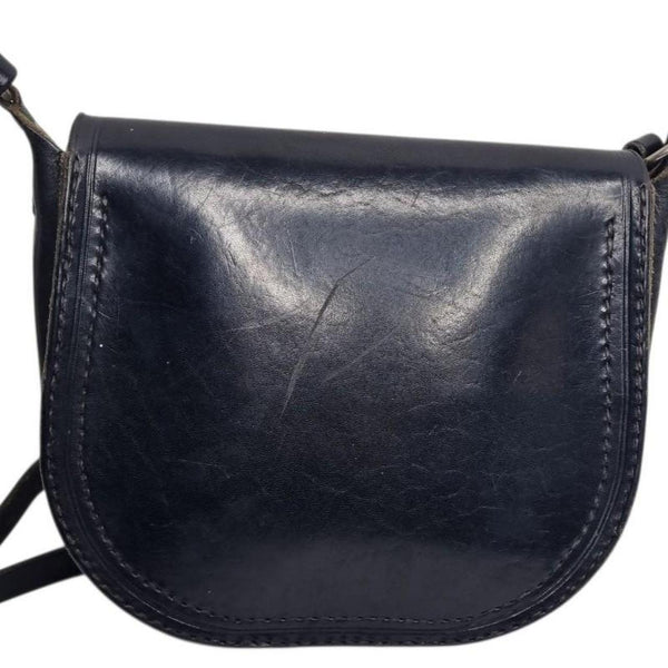 Vintage Black Genuine Leather Crossbody Saddle Bag