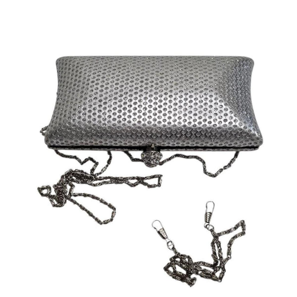 Silver Rhinestone Evening Clutch Bag – Includes 2 Chains