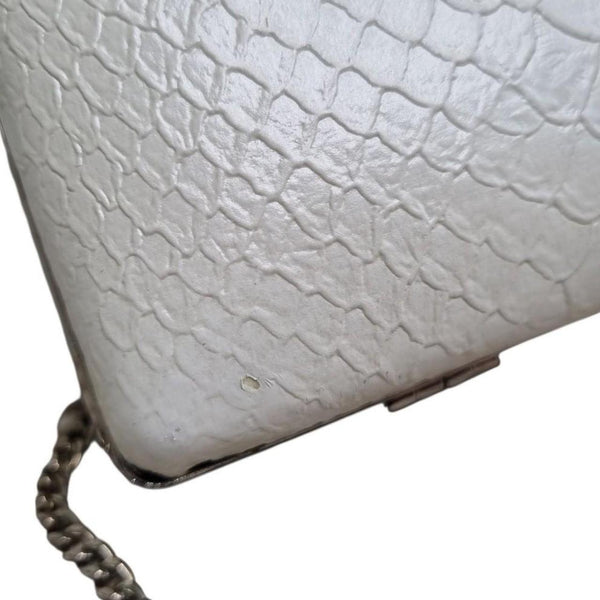 Forever New White Faux Snakeskin Clutch Bag with Rhinestone Clasp