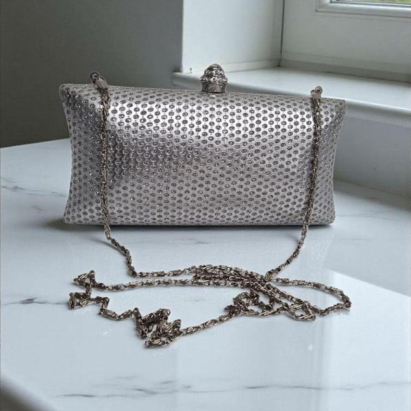 Silver Rhinestone Evening Clutch Bag – Includes 2 Chains
