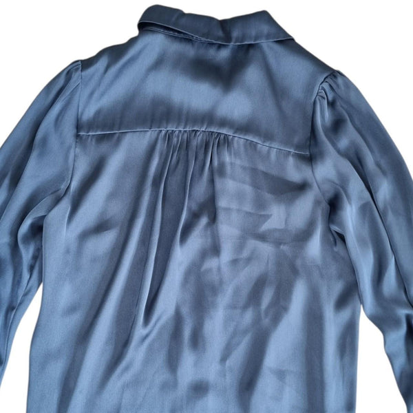 Forever New Satin Button-Up Blouse – Blue – AU 12