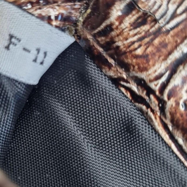 Guess Brown Embossed Croc Faux Leather Wallet Clutch Stud Detail Zip Buckle Closure