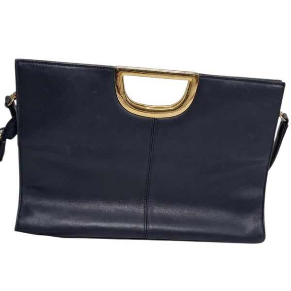 Giani Bernini Navy Blue Leather Shoulder Bag Gold Handle Crossbody Purse