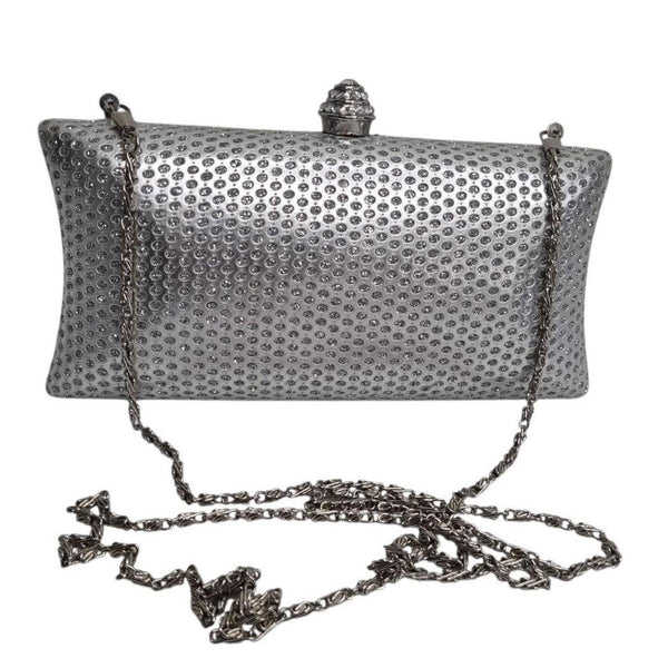 Silver Rhinestone Evening Clutch Bag – Includes 2 Chains