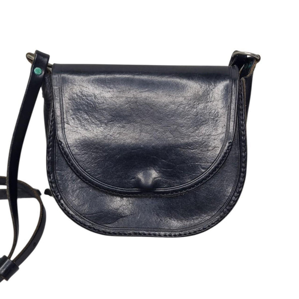 Vintage Black Genuine Leather Crossbody Saddle Bag