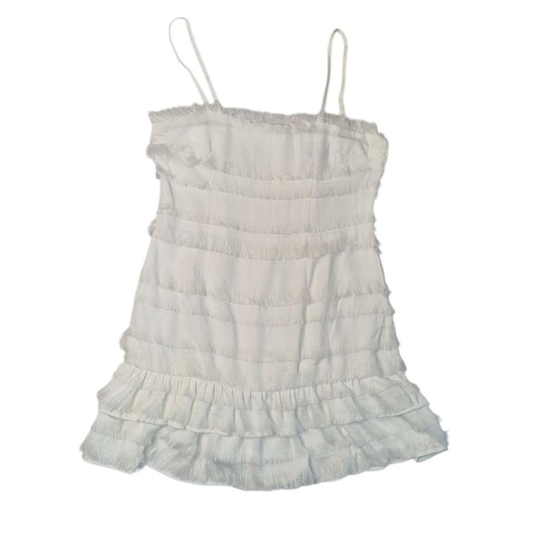 Luvalot White Fringed Mini Dress Layered Ruffle Hem Cocktail Party 12 AU