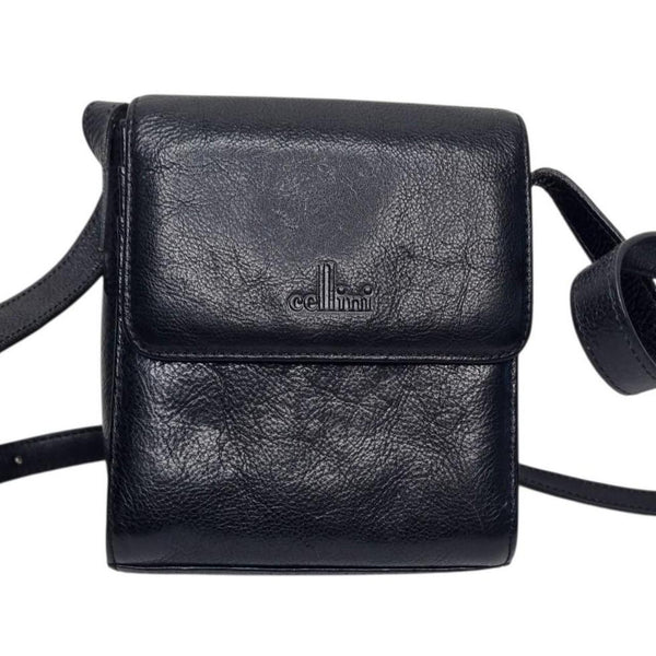 Vintage Cellini by Jane Shilton Black Genuine Buffalo Leather Crossbody Bag