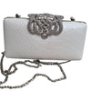 Forever New White Faux Snakeskin Clutch Bag with Rhinestone Clasp