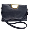 Giani Bernini Navy Blue Leather Shoulder Bag Gold Handle Crossbody Purse