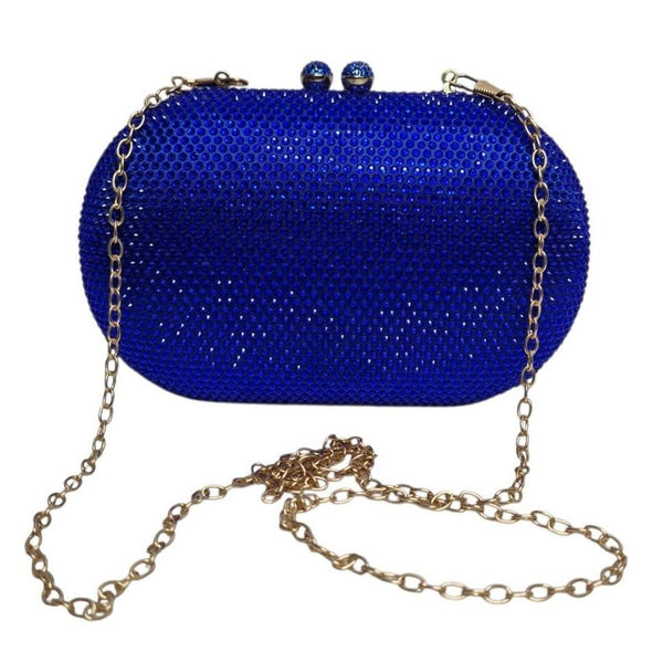 Miss Anne Royal Blue Rhinestone Evening Clutch Bag Gold Chain Strap