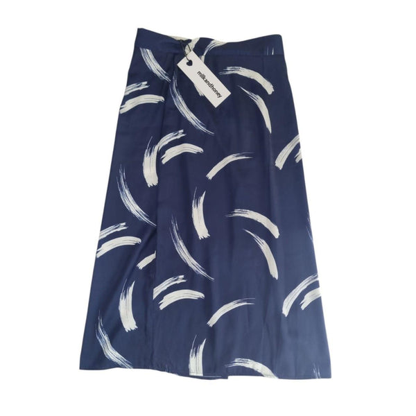 Milk And Honey Navy Brushstroke Print SkirtNew With Tags 8 AU