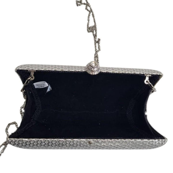 Silver Rhinestone Evening Clutch Bag – Includes 2 Chains