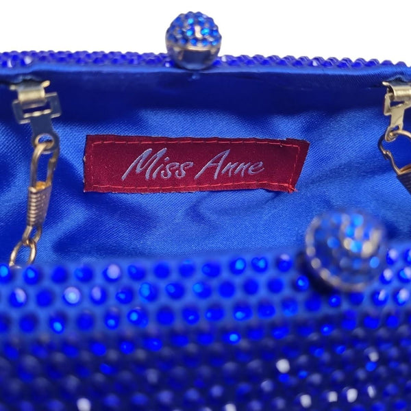 Miss Anne Royal Blue Rhinestone Evening Clutch Bag Gold Chain Strap