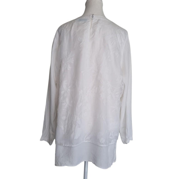 Blue Illusion White Floral Textured Tunic Blouse Top – Size XL