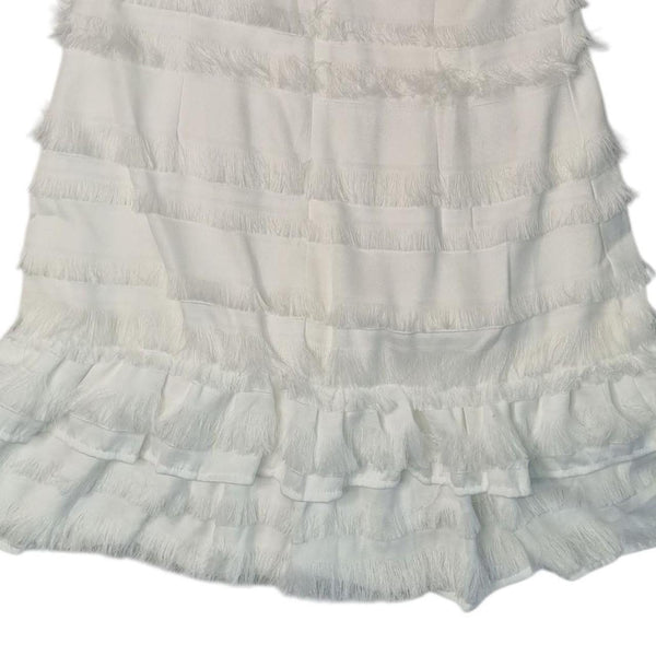 Luvalot White Fringed Mini Dress Layered Ruffle Hem Cocktail Party 12 AU