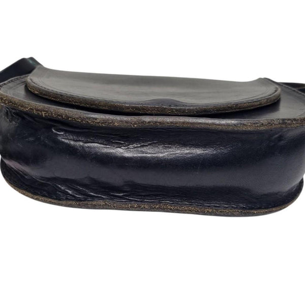Vintage Black Genuine Leather Crossbody Saddle Bag