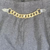CELINE Paris Wool Cashmere Skirt Grey with Gold Chain, Size 8–10 AU