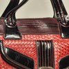 Condura Red Woven Tote Handbag Black Patent Medium-large