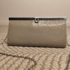 Olga Berg Metallic Mesh Evening Clutch Bag Champagne Beige .