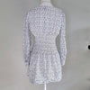 Luvalot White & Navy Star Print Mini Dress Long Sleeve Smocked Waist 12 AU
