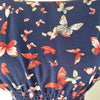 New Look Navy Blue Butterfly Print Dress Red Floral Accents 12 AU