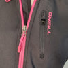 Black and pink O'Neill women's hooded soft shell wear.