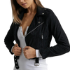 Showpo Black Cropped Biker Jacket Silver Hardware 10 AU