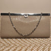 Olga Berg Metallic Mesh Evening Clutch Bag Champagne Beige .