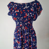 New Look Navy Blue Butterfly Print Dress Red Floral Accents 12 AU