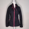 Black and pink O'Neill women's hooded soft shell wear.