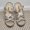 Leepop Glitter Strappy Platform Heels Silver