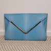 Colette Aqua Blue Snakeskin Clutch with Gold Bar Detail