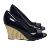 Corelli Black Patent Peep-Toe Wedge Heels Size 7