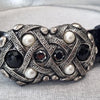 Apart Black and silver leather belt with metal, womensbelt
