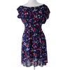 New Look Navy Blue Butterfly Print Dress Red Floral Accents 12 AU