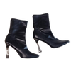 Novo Black Faux Leather Ankle Boots Square Toe Pull-On Stiletto Heel 9 AU