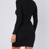 Polly Black Ribbed Sweater Mini Dress | Long Sleeve Turtleneck Bodycon | Size S/M