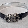 Apart Black and silver leather belt with metal, womensbelt