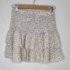 Luvalot Cream leopard print mini skirt with ruffle detail. Size 6 AU