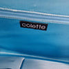 Colette Aqua Blue Snakeskin Clutch with Gold Bar Detail