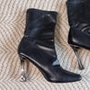Novo Black Faux Leather Ankle Boots Square Toe Pull-On Stiletto Heel 9 AU
