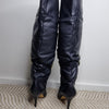James West Rare Black Leather Slouch Knee-High Boots Made in Spain AU/UK 6.5